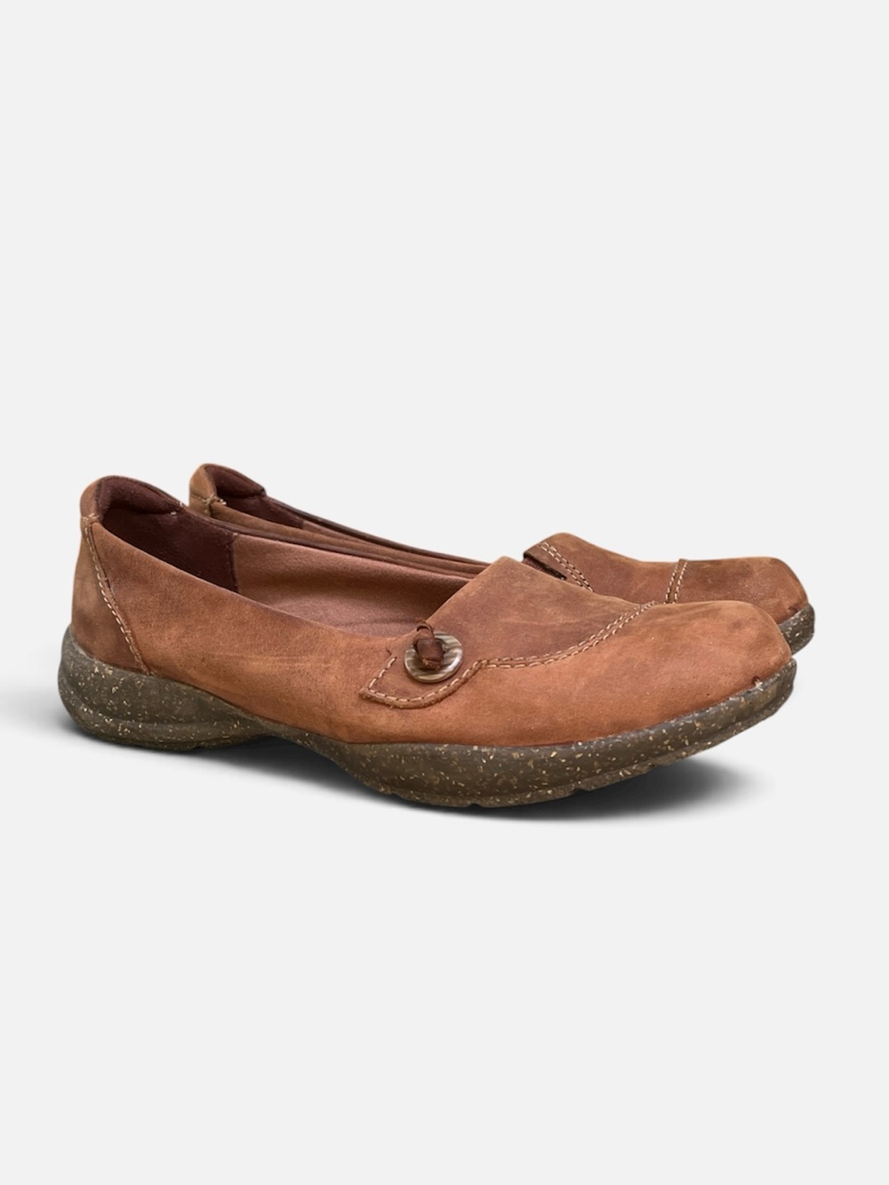 Clarks Collection Roseville Sky Leather Slip-on Skimmer Flat in Mahogany Sz 8